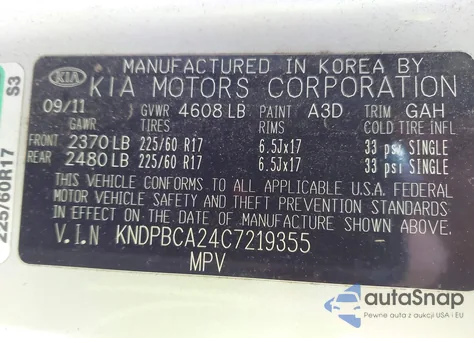 2012 Kia Sportage Lx из США, поврежденный, VIN KNDPBCA24C7219355